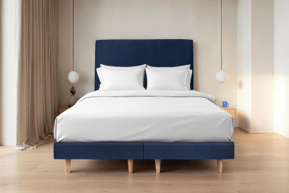 Lit 2x 100x200 cm - Sommier tapissier H29 cm + tête de lit tapissée - Tissu Velours Bleu Océan