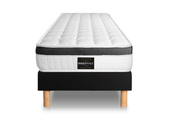 Ensemble Matelas Sommier 90x190 cm - Sommier Noir (déjà monté) - Supérieur
