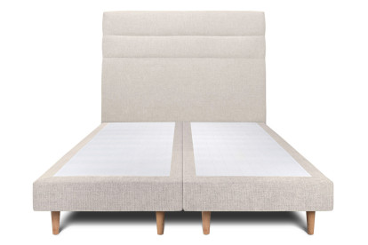 Lit 2x 80x200 cm - Sommier tapissier H29 cm + tête de lit à lignes - Tissu Toile natté Beige Clair
