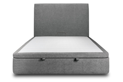 Lit coffre 140x190 cm avec Tête de lit tapissée - Tissu Toile natté Gris Anthracite