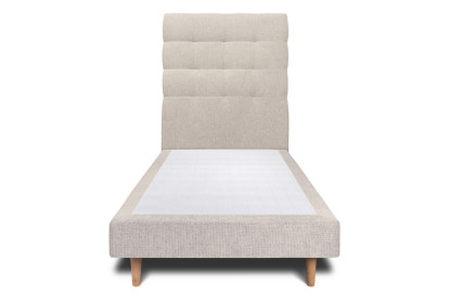 Lit 90x190 cm - Sommier tapissier H29 cm + tête de lit capitonnée - Tissu Toile natté Beige Clair