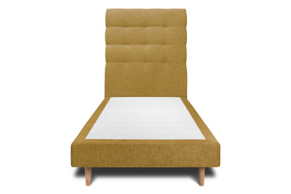 Lit 90x200 cm - Sommier tapissier H29 cm + tête de lit capitonnée - Tissu Toile natté Jaune