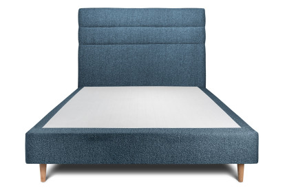 Lit 135x190 cm - Sommier tapissier H35 cm + tête de lit à lignes - Tissu Bouclette Bleu