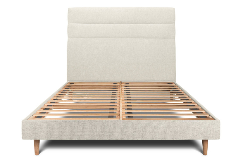 Lit 140x190 cm avec Tête de lit à lignes - Tissu Toile natté