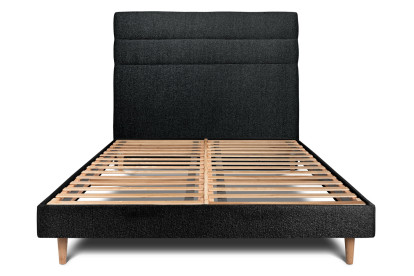 Lit 200x200 cm - Sommier à lattes H29 cm + tête de lit à lignes - Tissu Bouclette Noir