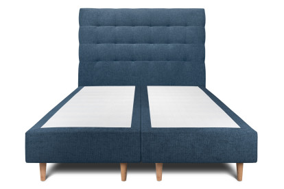 Lit 2x 80x200 cm - Sommier tapissier H35 cm + tête de lit capitonnée - Tissu Toile natté Bleu Océan