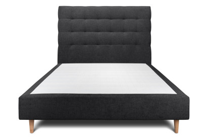 Lit 135x190 cm - Sommier tapissier H35 cm + tête de lit capitonnée - Tissu Toile natté Noir