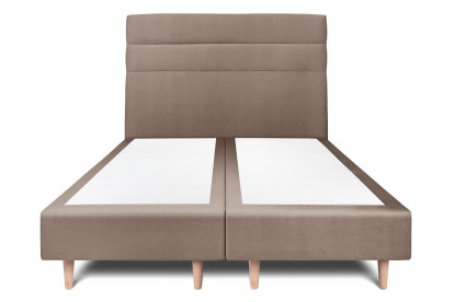 Lit 2x 90x200 cm - Sommier tapissier H35 cm + tête de lit à lignes - Tissu Velours Taupe