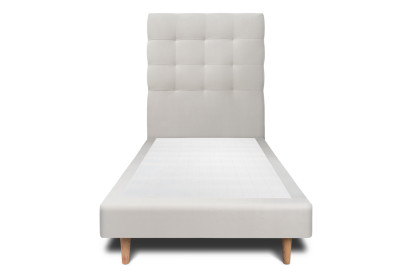 Lit 90x190 cm - Sommier tapissier H29 cm + tête de lit capitonnée - Tissu Velours Gris Clair