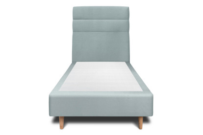 Lit 90x200 cm - Sommier tapissier H35 cm + tête de lit à lignes - Tissu Velours Gris Bleuté