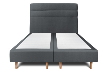 Lit 2x 100x200 cm - Sommier tapissier H35 cm + tête de lit à lignes - Tissu Velours Gris Anthracite