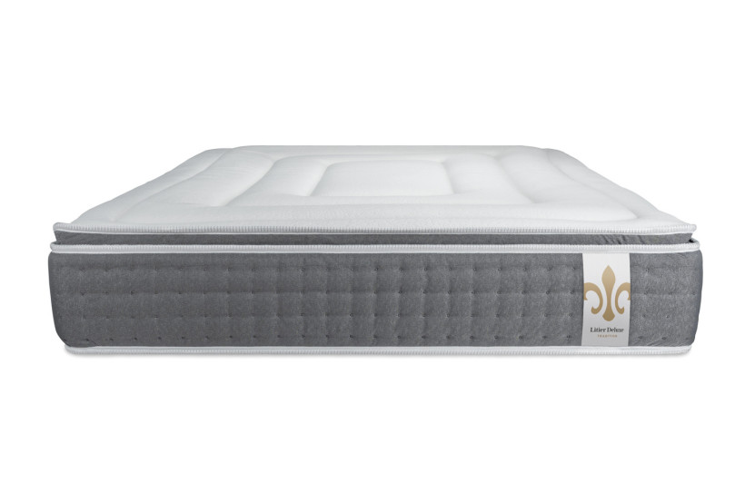 Pack lit complet 160x200 cm - Matelas + Sommier Gris + 2 oreillers + Couette - Vingt-Six PLUS