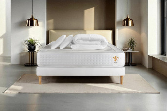 Pack lit complet 160x200 cm - Matelas + Sommier Blanc (en kit) + 2 oreillers + Couette - Vingt-Quatre