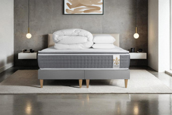 Pack lit complet 200x200 cm - Matelas + 2 Sommiers Gris + 2 oreillers + Couette - Vingt-Six PLUS Pack lit complet 200x200 cm - Matelas + 2 Sommiers Gris + 2 oreillers + Couette - Vingt-Six PLUS