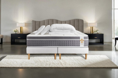 Pack lit complet 160x200 cm - Matelas + 2 Sommiers Blancs + 2 oreillers + Couette - Trente