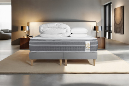 Pack lit complet 180x200 cm - Matelas + 2 Sommiers Gris + 2 oreillers + Couette - Trente PLUS