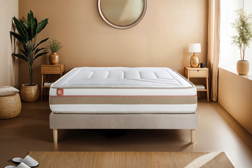 Ensemble Matelas Sommier 140x190 cm - Sommier Beige (déjà monté) - Le Tendre