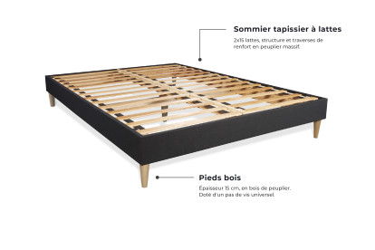 Ensemble Matelas Sommier 150x195 cm - Sommier Noir (en kit) - Buckingham