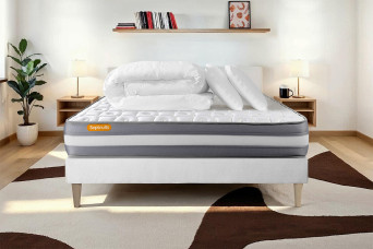 Pack lit complet 140x190 cm - Matelas + Sommier Blanc (en kit) + 2 oreillers + Couette - Memo Plus Pack lit complet 140x190 cm - Matelas + Sommier Blanc (en kit) + 2 oreillers + Couette - Memo Plus