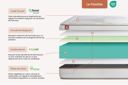 Matelas 200x200 cm Mémoire de forme - Le Paisible
