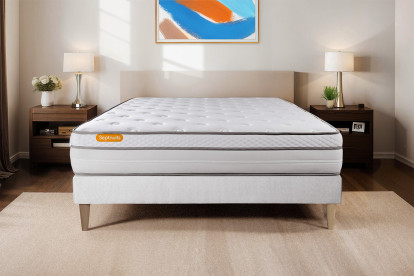 Ensemble Matelas Sommier 200x200 cm - Sommier Blanc (en kit) - Memo Luxe
