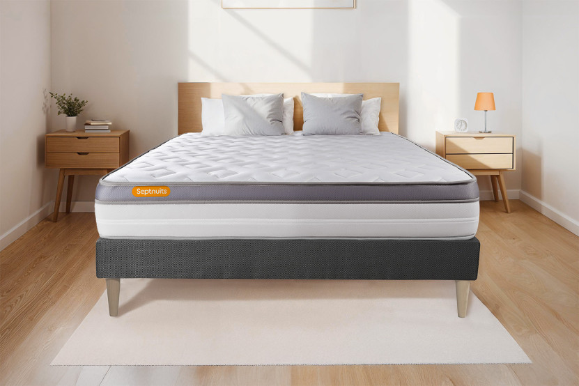 Ensemble Matelas Sommier 140x190 cm - Sommier Gris (en kit) - Memo Zen