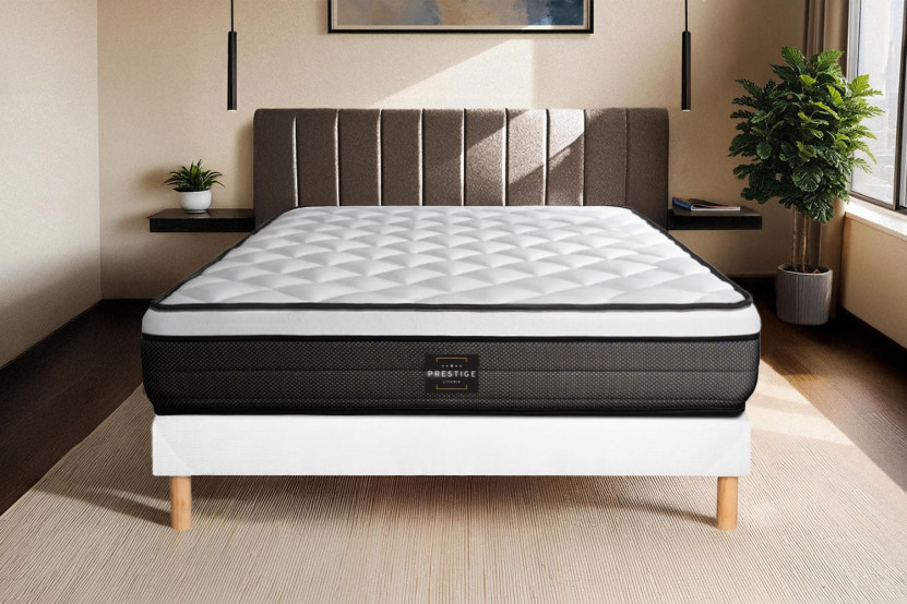 Ensemble Matelas Sommier 120x200 cm - Sommier Blanc (en kit) - Suite