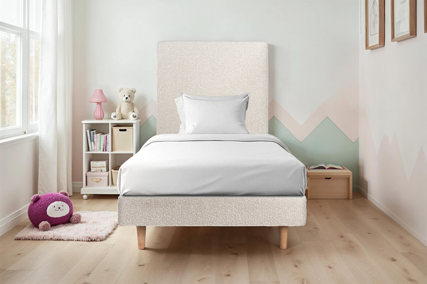 Sommier Tapissier 90x200 cm (déjà monté) - Bouclette - Beige Clair