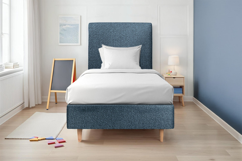 Lit 90x190 cm avec Tête de lit tapissée - Tissu Bouclette