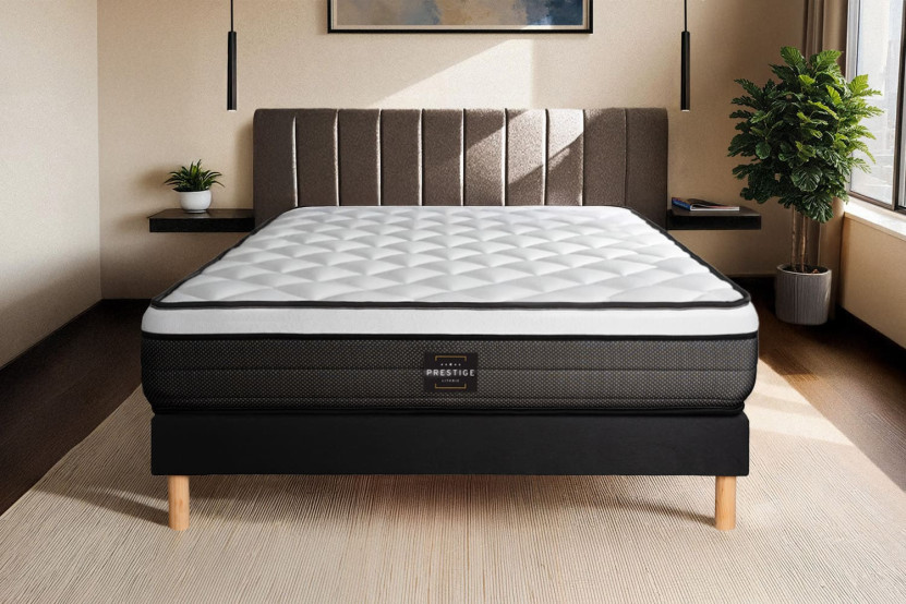 Ensemble Matelas Sommier 120x190 cm - Sommier Noir (en kit) - Suite