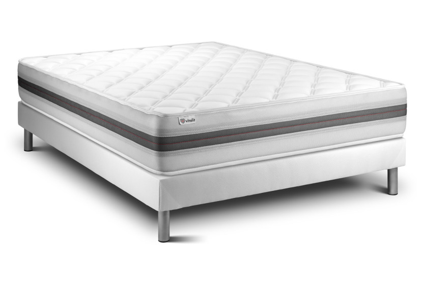Ensemble Matelas Sommier 140x200 cm - Sommier Blanc (en kit) - Vitalmemo Back
