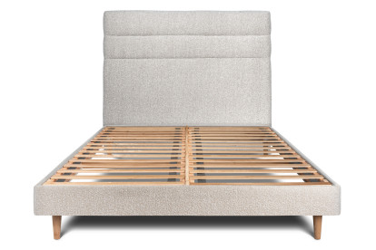 Lit 160x200 cm - Sommier à lattes H29 cm + tête de lit à lignes - Tissu Bouclette Beige Clair