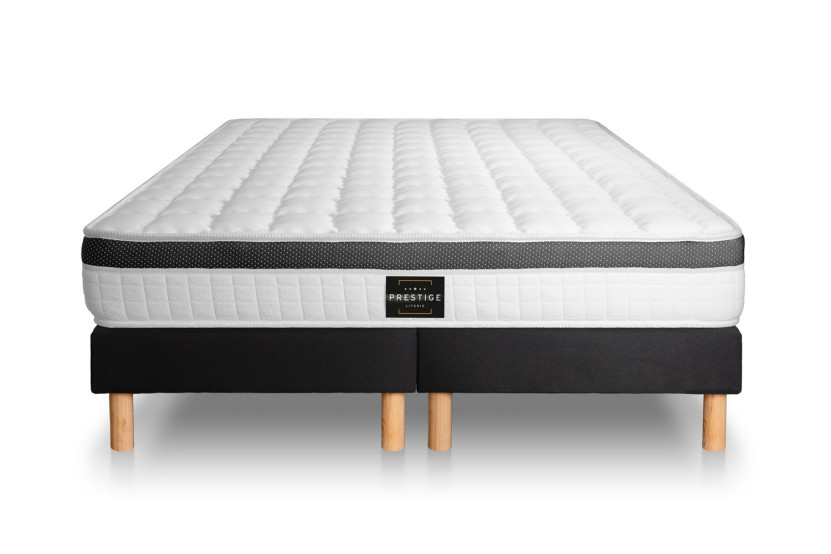 Ensemble Matelas Sommier 180x200 cm - 2 Sommiers Noirs (déjà monté) - Supérieur