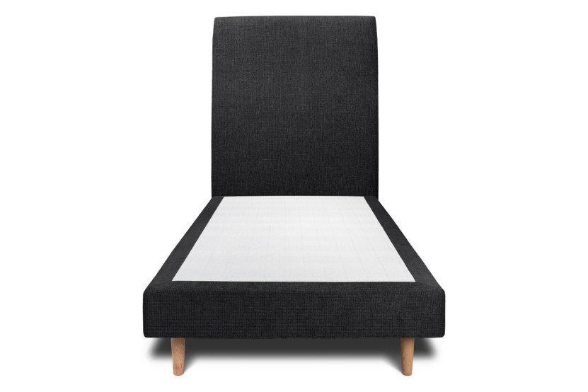 Lit 90x200 cm avec Tête de lit tapissée - Tissu Toile natté Noir
