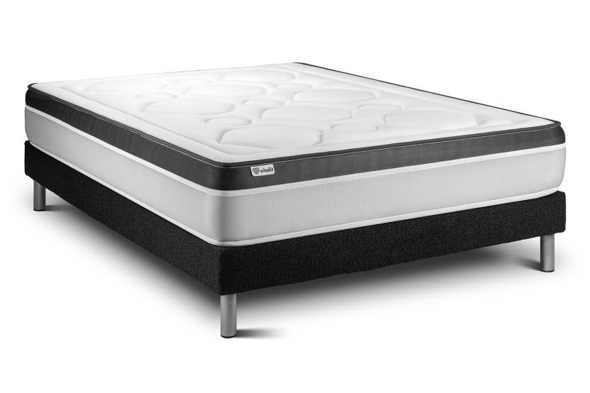 Ensemble Matelas Sommier 160x200 cm - Sommier Noir (en kit) - Vital Ergo