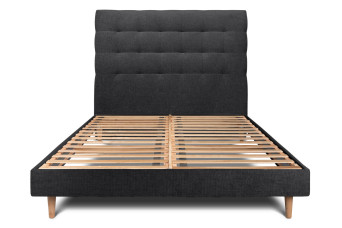 Lit 160x200 cm avec Tête de lit capitonnée - Tissu Toile natté Noir