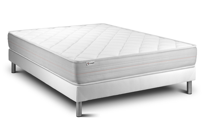 Ensemble Matelas Sommier 140x220 cm - Sommier Blanc (en kit) - Vitalmemo