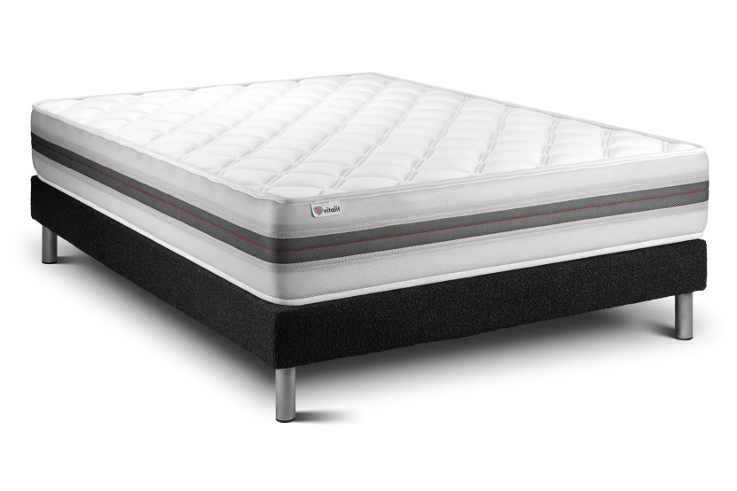 Ensemble Matelas Sommier 140x200 cm - Sommier Noir (déjà monté) - Vitalmemo Back
