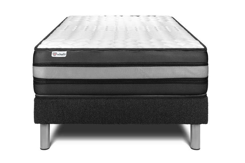 Ensemble Matelas Sommier 120x200 cm - Sommier Noir (en kit) - Vital Power Zen