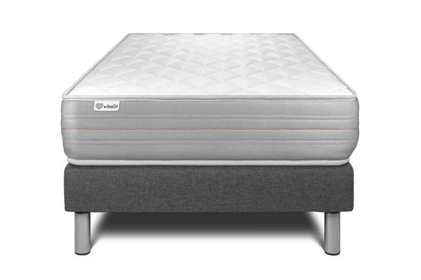 Ensemble Matelas Sommier 120x200 cm - Sommier Gris (en kit) - Vitalmemo