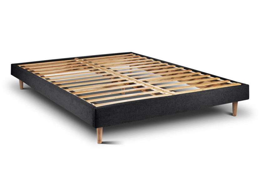 Lit 140x200 cm avec Tête de lit tapissée - Tissu Toile natté Noir