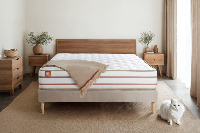 Ensemble Matelas Sommier 90x200 cm - Sommier Beige (en kit) - Le Doux