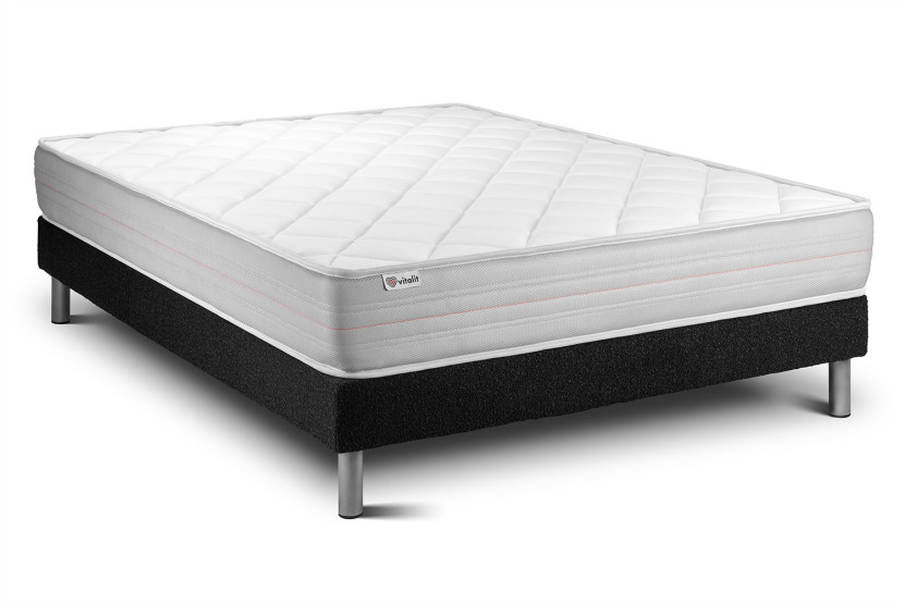 Ensemble Matelas Sommier 180x220 cm - Sommier Noir (en kit) - Vitalmemo