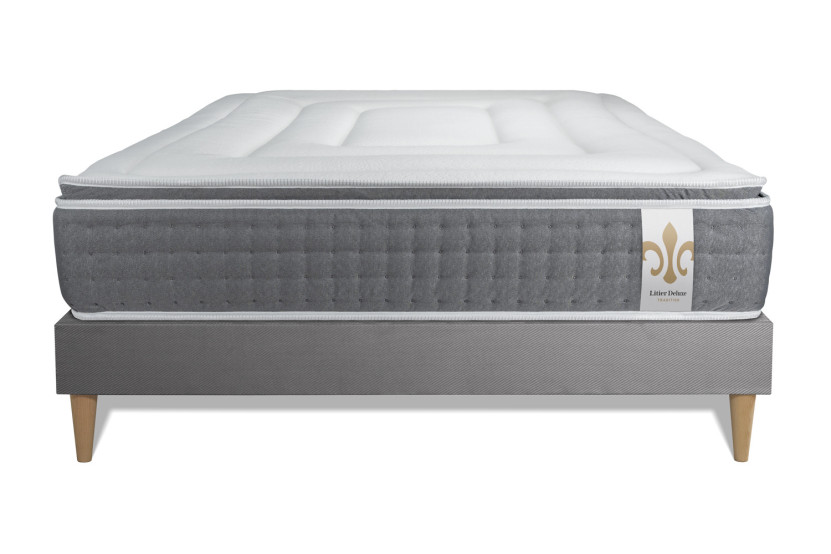 Ensemble Matelas Sommier 180x200 cm - Sommier Gris (en kit) - Vingt-Six PLUS
