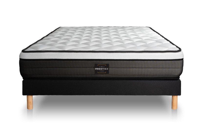 Ensemble Matelas Sommier 140x200 cm - Sommier Noir (déjà monté) - Suite