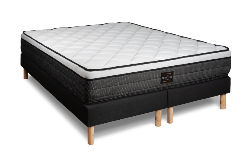 Pack lit complet 160x200 cm - Matelas + 2 Sommiers noirs + 2 oreillers + Couette - Suite