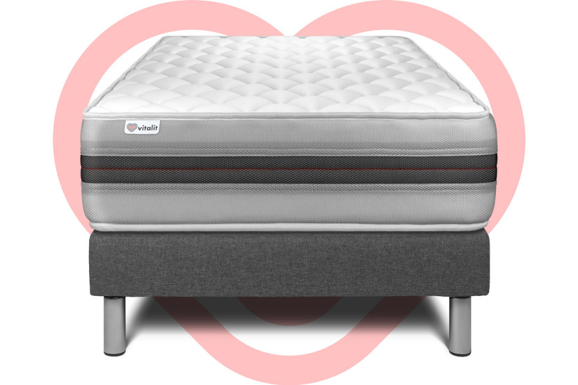 Ensemble Matelas Sommier 90x200 cm - Sommier Gris (déjà monté) - Vitalmemo Back