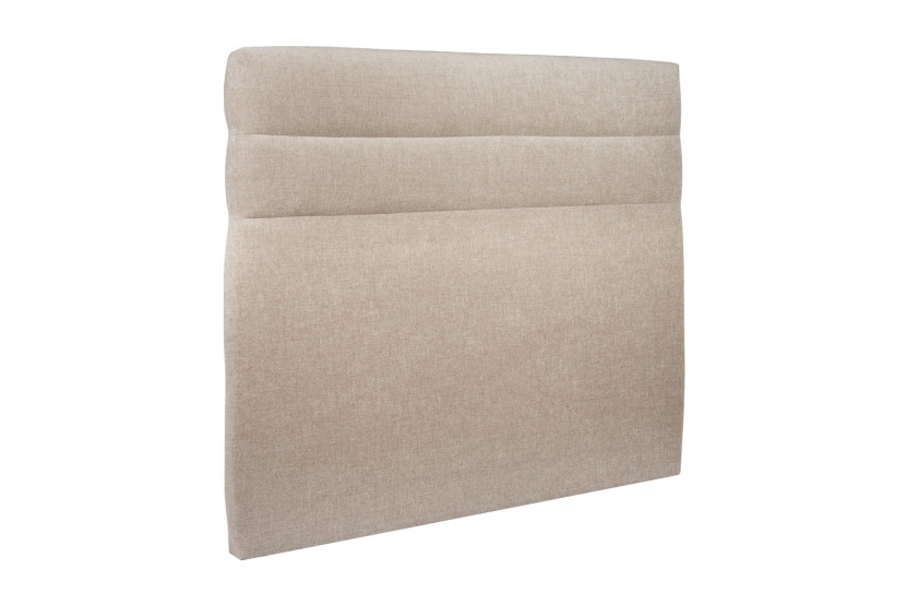 Lit 135x190 cm avec Tête de lit à lignes - Tissu Toile natté Beige Brun
