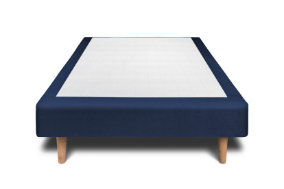 Lit 90x200 cm - Sommier tapissier H29 cm + tête de lit à lignes - Tissu Velours Bleu Océan