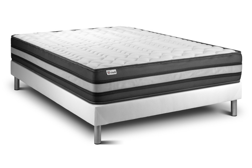 Ensemble Matelas Sommier 140x200 cm - Sommier Blanc (déjà monté) - Vital Power Zen